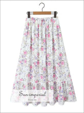Women’s White Floral Maxi Skirt Set With Short Puff Sleeve Bra Top Sun-Imperial United States