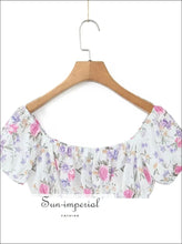 Women’s White Floral Maxi Skirt Set With Short Puff Sleeve Bra Top Sun-Imperial United States