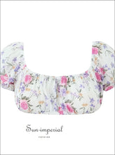 Women’s White Floral Maxi Skirt Set With Short Puff Sleeve Bra Top Sun-Imperial United States