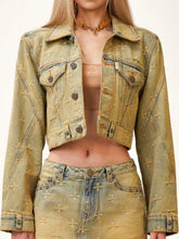 Women's Cropped Cross-Pattern Embroidered Denim Jacket - product photo 1