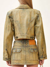 Women's Cropped Cross-Pattern Embroidered Denim Jacket - product photo 2
