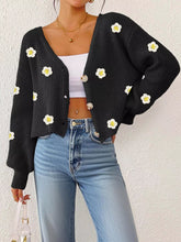 Women's floral appliqué cropped cardigan with V-neck button front