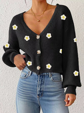 Floral appliqué V-neck cropped cardigan for women