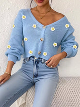 Floral button-up cropped cardigan women's knitwear