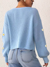 Floral appliqué cropped button cardigan for women