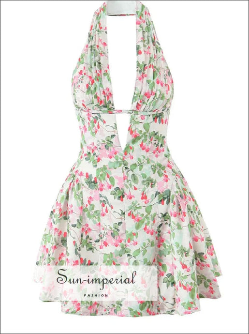 Women’s Floral Pleated Halter Mini Dress Sun-Imperial United States