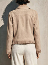 Apricot women's fringe jacket with zip front and statement hem