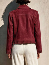 Women's camel fringe hem zip-up statement jacket