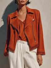 Rust women's fringe zip-up jacket for western inspired outfits
