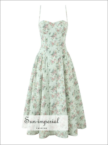 Women’s Green Floral Wired Corset Style Midi Dress Sun-Imperial United States