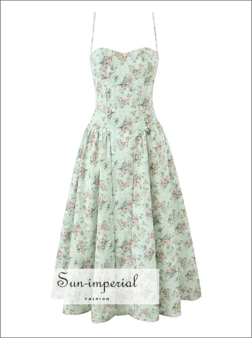 Women’s Green Floral Wired Corset Style Midi Dress Sun-Imperial United States