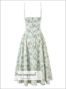 Women’s Green Floral Wired Corset Style Midi Dress Sun-Imperial United States