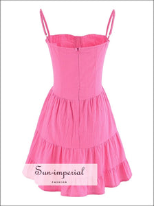 Women’s Hot Pink Corset Style A-line Layered Sleeveless Mini Dress With Hooks Detail Detail, White style A-Line Sun-Imperial United States