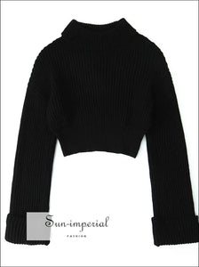 Women’s Knitted Turtleneck Cropped Sweater with Long Flare Sleeve Sun-Imperial United States