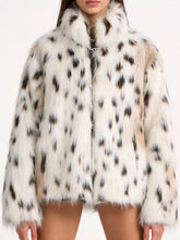 Women's Leopard Print Fur-Trim Turtleneck Coat - product photo 1