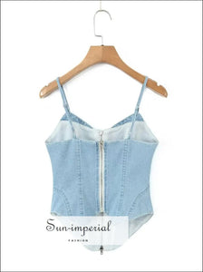 Women’s Light Blue Denim Crop Top And Mini Skirt Set With Zipper Detail Sun-Imperial United States