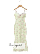 Women’s Mint Green Floral Print Mermaid Sleeveless Midi Dress With Center Bow Detail Sun-Imperial United States