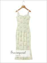 Women’s Mint Green Floral Print Mermaid Sleeveless Midi Dress With Center Bow Detail Sun-Imperial United States