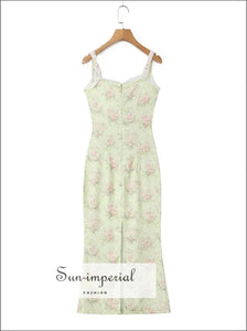 Women’s Mint Green Floral Print Mermaid Sleeveless Midi Dress With Center Bow Detail Sun-Imperial United States