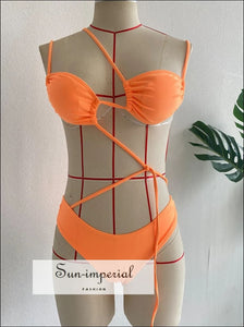 Women’s Neon Orange Color Cut Out Bikini Set Sun-Imperial United States