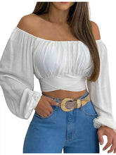 Women's Off-Shoulder Ruched Lace-Up Cropped Blouse - product photo 1