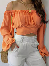 Women's Off-Shoulder Ruched Lace-Up Cropped Blouse - product photo 5