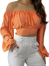 Women's Off-Shoulder Ruched Lace-Up Cropped Blouse - product photo 6