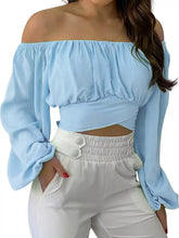 Women's Off-Shoulder Ruched Lace-Up Cropped Blouse - product photo 9