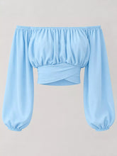 Women's Off-Shoulder Ruched Lace-Up Cropped Blouse - product photo 12