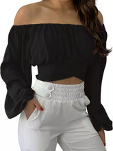 Women's Off-Shoulder Ruched Lace-Up Cropped Blouse - product photo 14