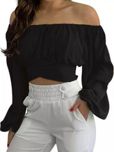 Women's Off-Shoulder Ruched Lace-Up Cropped Blouse - product photo 15