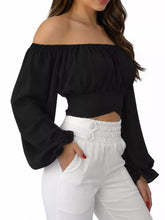 Women's Off-Shoulder Ruched Lace-Up Cropped Blouse - product photo 16