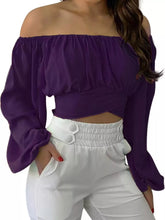 Women's Off-Shoulder Ruched Lace-Up Cropped Blouse - product photo 17