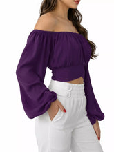 Women's Off-Shoulder Ruched Lace-Up Cropped Blouse - product photo 19