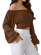 Women's Off-Shoulder Ruched Lace-Up Cropped Blouse - product photo 22