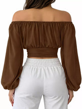 Women's Off-Shoulder Ruched Lace-Up Cropped Blouse - product photo 23