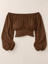 Women's Off-Shoulder Ruched Lace-Up Cropped Blouse - product photo 24