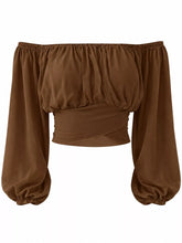 Women's Off-Shoulder Ruched Lace-Up Cropped Blouse - product photo 25