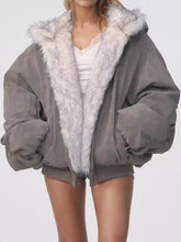Women's Oversized Faux Fur Trim Bomber Jacket - product image 3