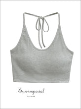 Women’s Padded Jersey Camisole Bow Halter Crop Top – Summer Yoga & Casual Tank bow, camisole, halter top, padded, spandex Sun-Imperial