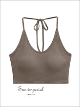 Women’s Padded Jersey Camisole Bow Halter Crop Top – Summer Yoga & Casual Tank bow, camisole, halter top, padded, spandex Sun-Imperial