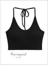 Women’s Padded Jersey Camisole Bow Halter Crop Top – Summer Yoga & Casual Tank bow, camisole, halter top, padded, spandex Sun-Imperial