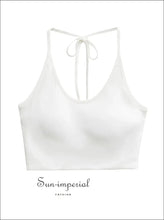 Women’s Padded Jersey Camisole Bow Halter Crop Top – Summer Yoga & Casual Tank bow, camisole, halter top, padded, spandex Sun-Imperial