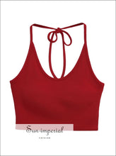Women’s Padded Jersey Camisole Bow Halter Crop Top – Summer Yoga & Casual Tank bow, camisole, halter top, padded, spandex Sun-Imperial