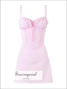 Women’s Pink Corset Style Mini Dress With Center Bow And Cross Up Lace Back Detail up Sun-Imperial United States