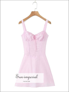 Women’s Pink Corset Style Mini Dress With Center Bow And Cross Up Lace Back Detail up Sun-Imperial United States