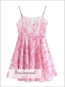 Women’s Pink Floral Print Sleeveless A-line Skater Mini Dress A-Line Sun-Imperial United States