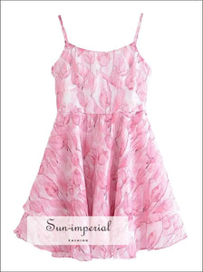 Women’s Pink Floral Print Sleeveless A-line Skater Mini Dress A-Line Sun-Imperial United States