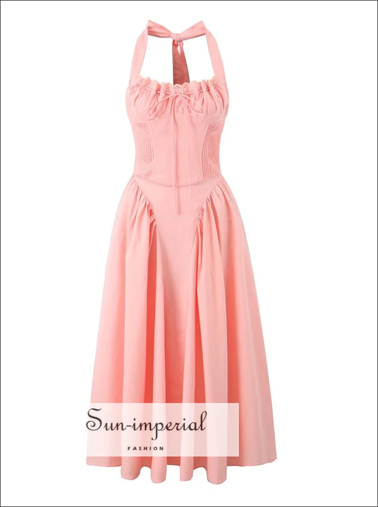 Sun-imperial - womens Pink halter a-line midi dress Pink / L Sun-imperial - womens Pink halter a-line midi dress Pink / L