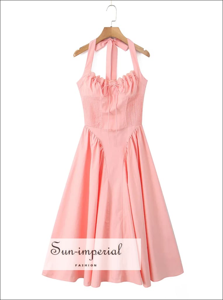 Sun-imperial - womens Pink halter a-line midi dress Pink / L Sun-imperial - womens Pink halter a-line midi dress Pink / L